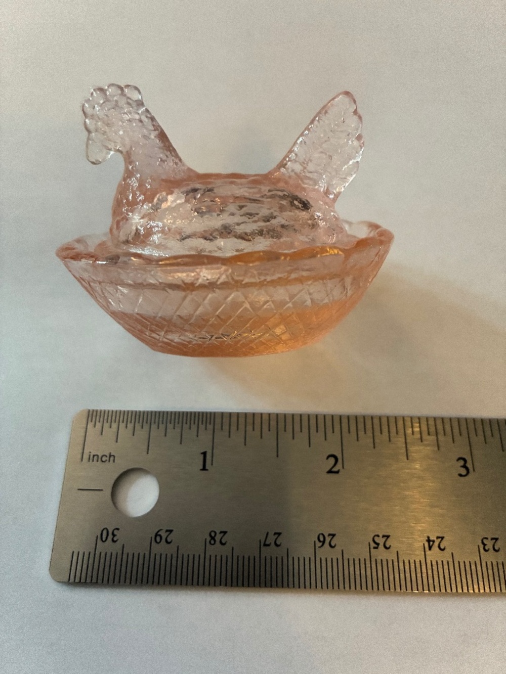 Hen On A Nest - Pink/Peach Glass Mini, Salt, Trinket, 2.5” Inch New